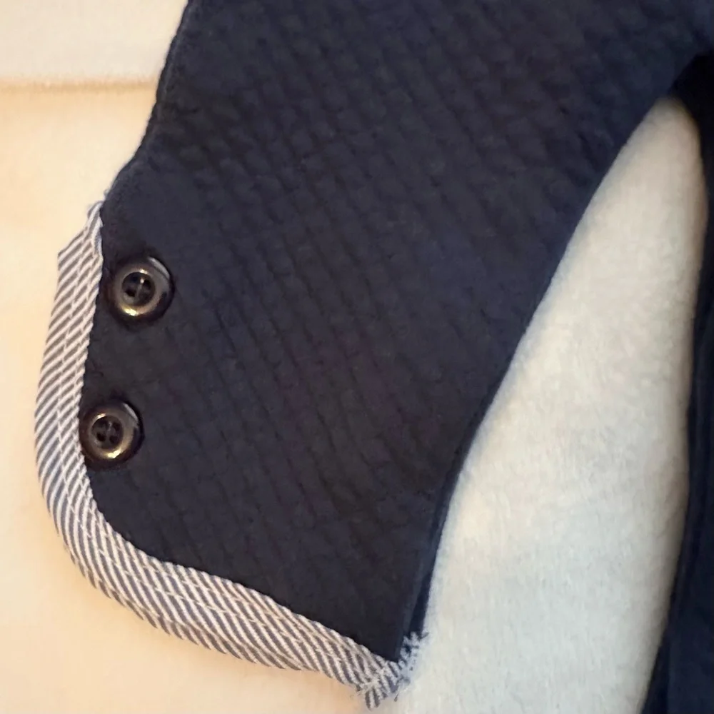Harry & Violet 2pc Set White Bodysuit & Quilted Navy Blue Overalls Outfit 0/3M